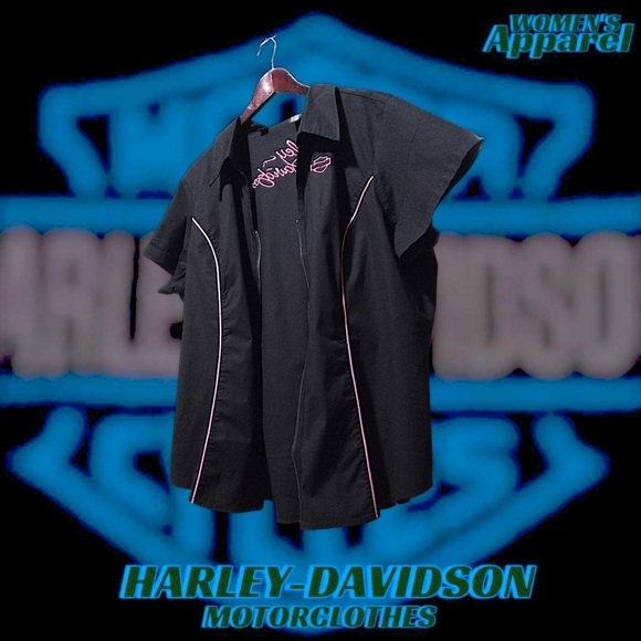 New-Vintage Harley-Davidson Pink Label Zip Front Woven Shirt | Women's 2XL - Picture 5 of 16